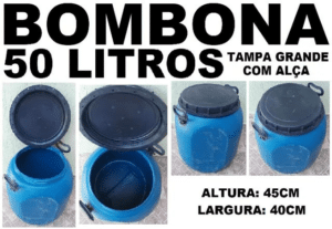Bombona 50 Litros de plástico com Tampa Grande de Rosca