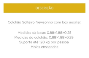 COLCHÃO SOLTEIRO NEWSONNO + BOX COM AUXILIAR OPORTUNIDADE - Image 2